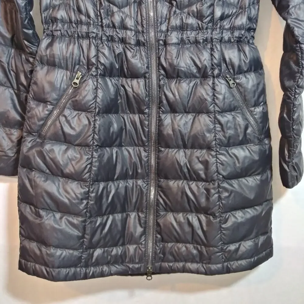 Athleta Long Down Puffer Coat Black Hooded Goose Down Parka Size S